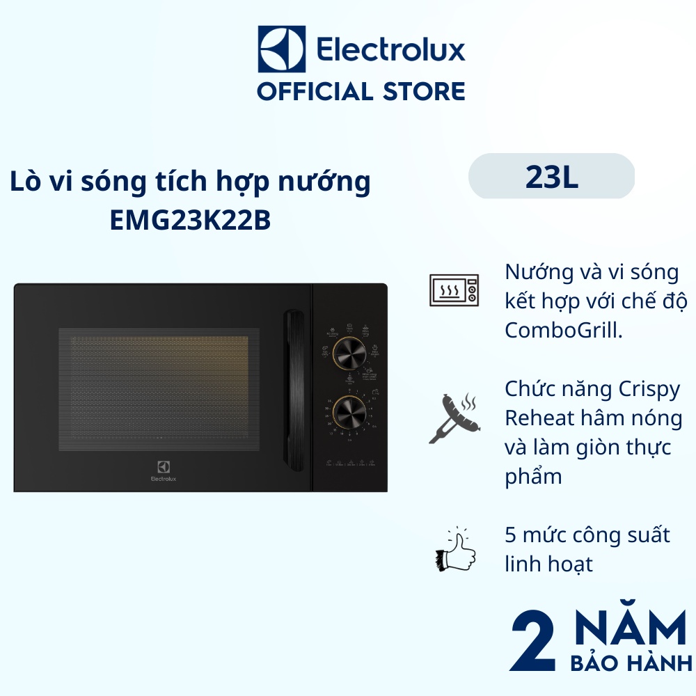 [Mã ELUX810 giảm 10% đơn từ 300KLò vi sóng để bàn tích hợp nướng đối lưu Electrolux 23L UltimateTaste 300-EMG23K22B