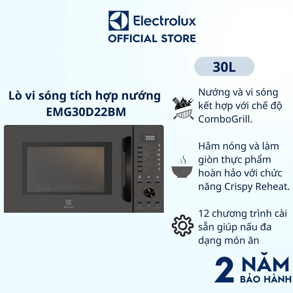 Lò vi sóng để bàn Electrolux tích hợp nướng đối lưu 30L UltimateTaste500 EMG30D22BM
