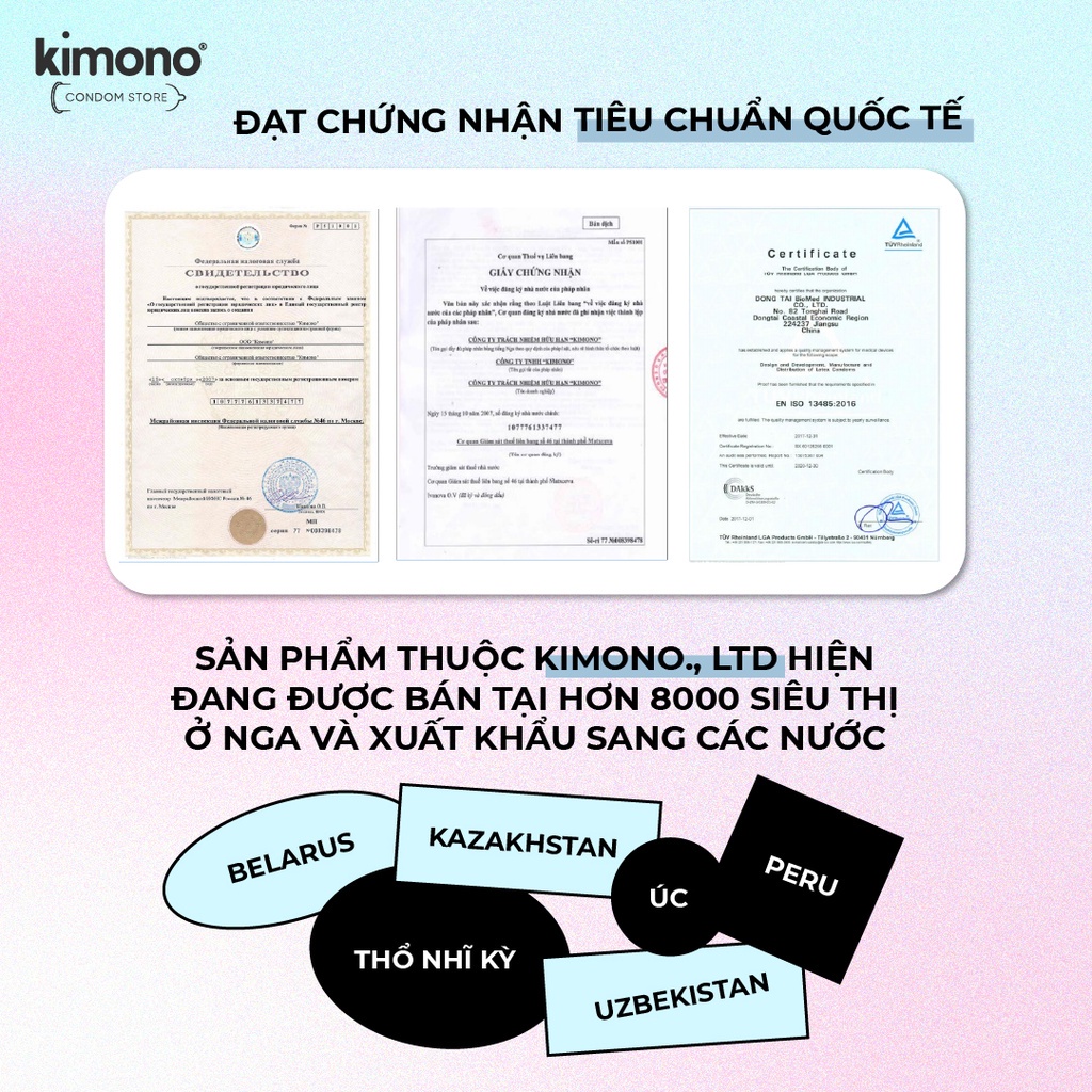 Bao cao su Kimono có gân gai siêu mỏng 0.03mm màu xanh Blue kimono_mall