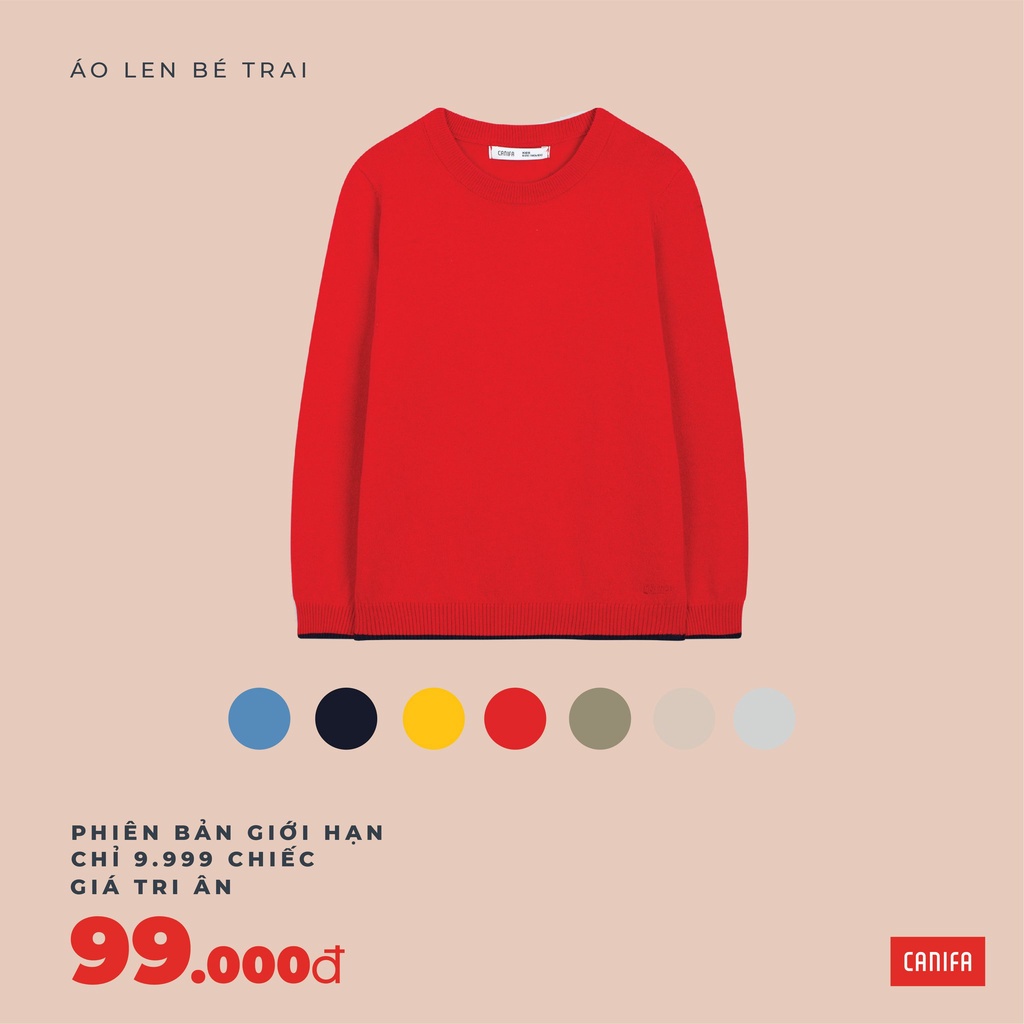 Áo len bé trai CANIFA dải tay cổ tròn cotton mỏng màu đen đỏ xám vàng xanh 2TE22W011