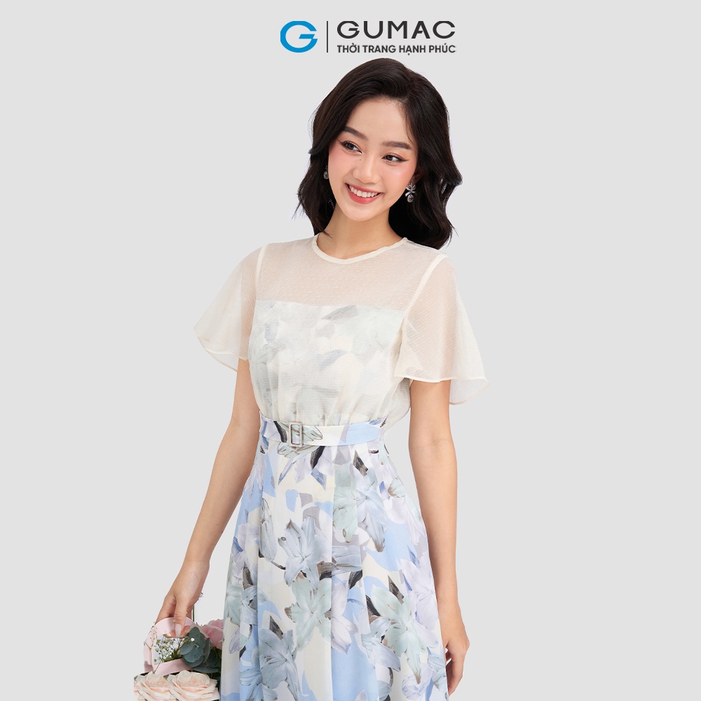 Đầm hoa phối vải tay loe GUMAC DD03044