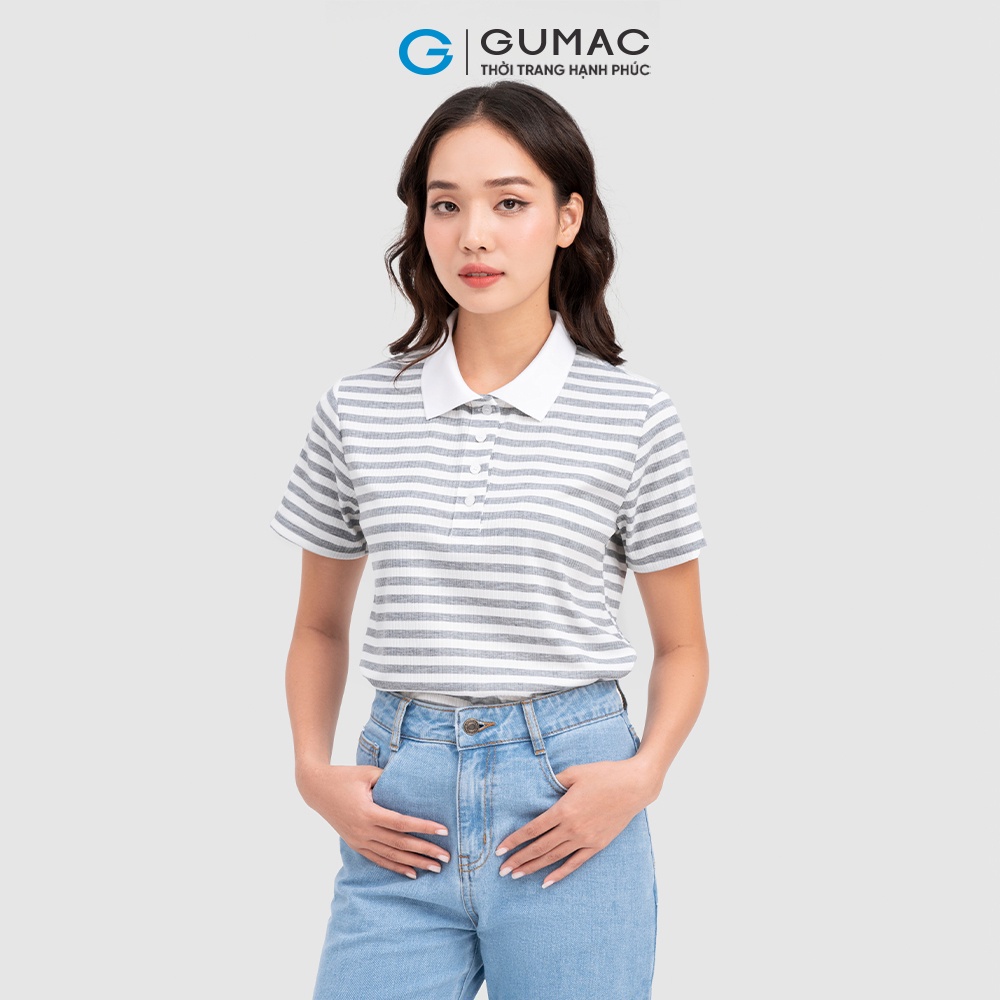 Áo polo nữ GUMAC nhiều màu họa tiết sọc ngang ATC08054