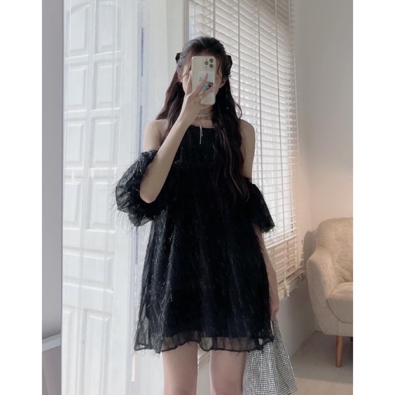 Loại 1 - Váy cổ yếm tay bồng lông tơ dáng babydoll nhẹ nhàng nữ tính siêu đẹp hàng chuẩn cao cấp - M31