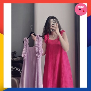 Đầm dáng suông viền bèo cột nơ đũi tơ hai lớp siêu xinh nhẹ nhàng nữ tính hàng cao cấp - M21