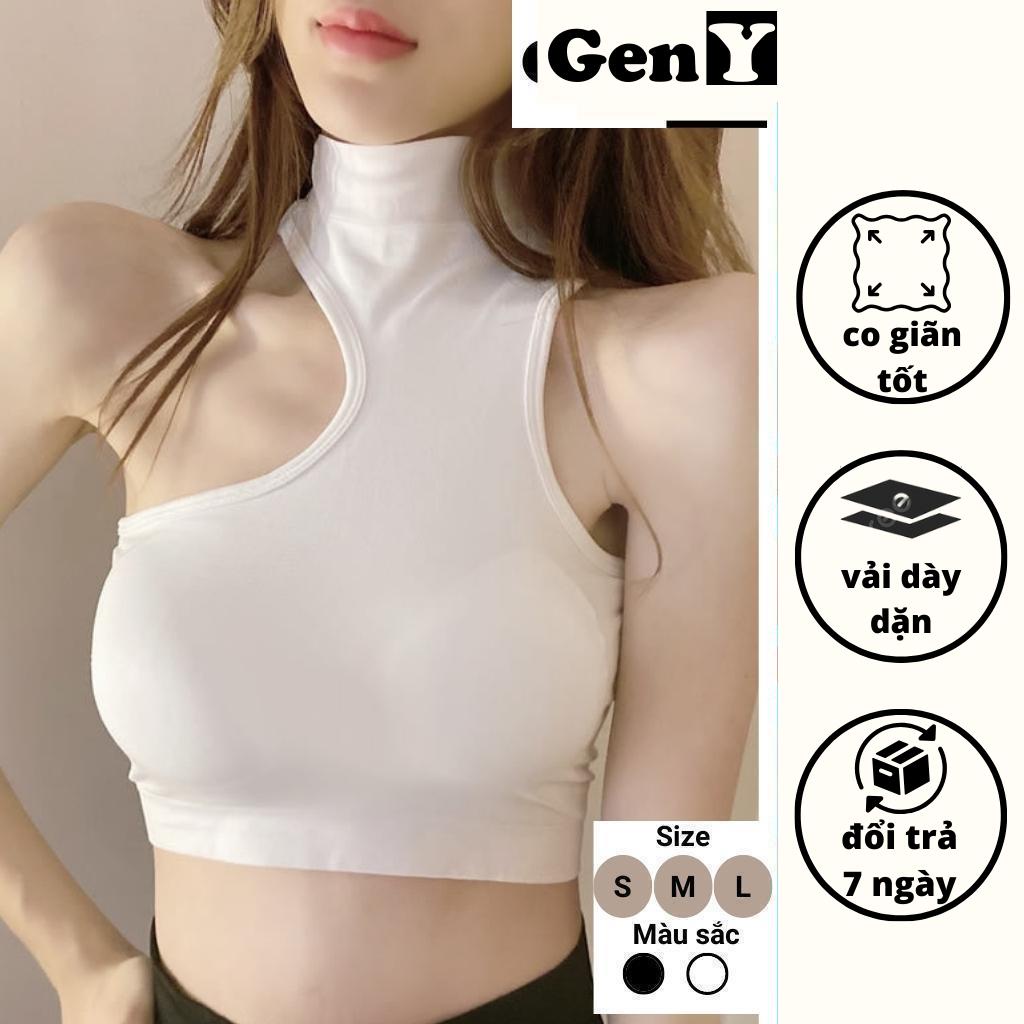 Áo ba lỗ nữ cổ lọ khoét ngực GenY, Áo kiểu nữ sát nách ôm body cổ cao phong cách cá tính