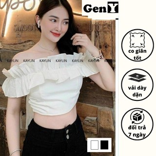 Áo Kiểu Nữ Bẹt Vai GenY Áo Nữ Trễ Vai Viền Bèo 2 Màu Trắng Đen Chất Kate Mềm Mịn Hàng Cao Cấp -V9-