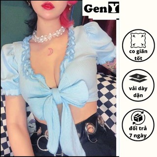 Áo Croptop Nơ Ngực GenY - Áo Croptop Kiểu Cột Thắt Nơ Trươc Ngực Siêu Xinh, Chất Vải Len Tăm Mềm Mịn -V6-