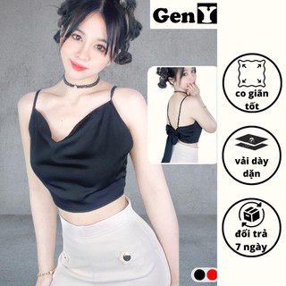 Áo hai dây nữ hở lưng GenY, Áo đi biển nữ 2 dây buộc nơ sau lưng chất lụa satin mềm mịn nữ tính 2D3