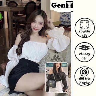 Áo trễ vai tay phồng GenY, Áo kiểu nữ bẹt vai tay dài siêu xinh -TP1-