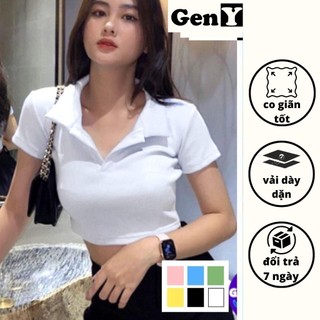 Áo Croptop Ngắn Tay Polo GenY Áo Kiểu Nữ Cổ Sơ Mi Chất Zip co giãn 4 Chiều kiểu dáng hàn quốc thanh lịch -V5-