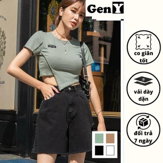Áo croptop nữ ngắn tay bất đối xứng GenY - Áo kiểu nữ chất thun gân chéo tà tôn eo siêu xinh -C1C-
