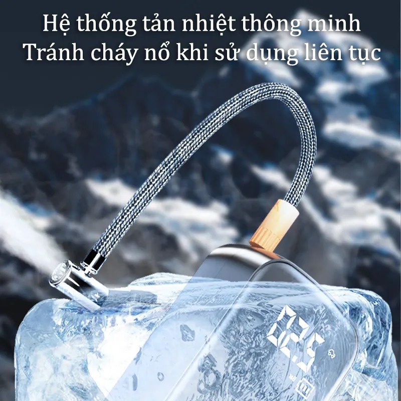 Máy Bơm Hơi Xe Các Loại Ô tô xe máy Không Dây Công Suất Cao, Al Tự Động Ngắt Khi Đầy, Kiêm Sạc Dự Phòng Điện Thoại
