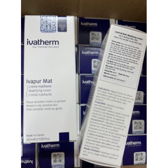 Kem dưỡng ẩm Ivatherm Ivapur Mat Mattifying FLOSLEK kiềm dầu cho da dầu mụn 40ml