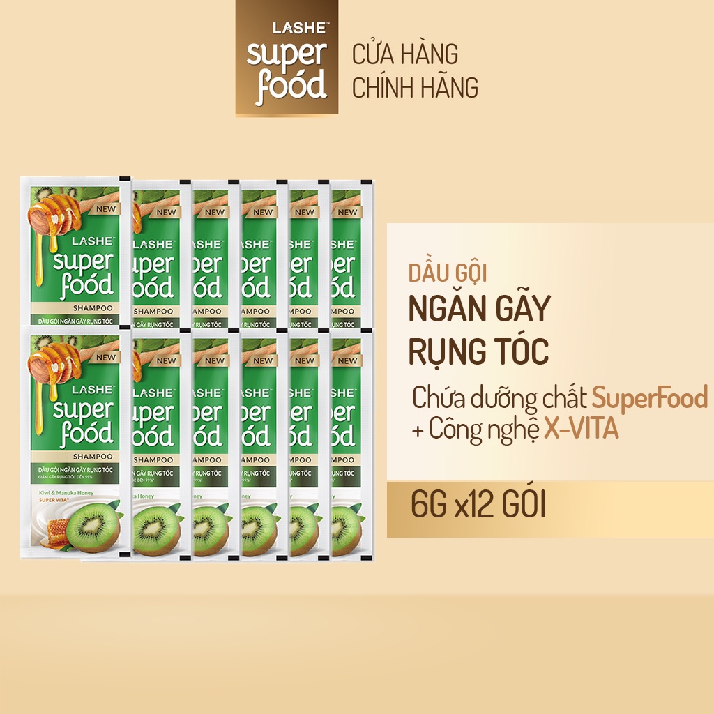 [Hàng tặng không bán] Dây gói dầu gội LASHE SUPERFOOD ngăn gãy rụng tóc 6gx12gói