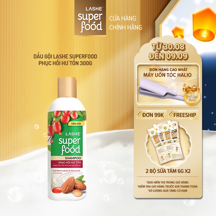 Dầu gội LASHE SUPERFOOD phục hồi hư tổn 300G