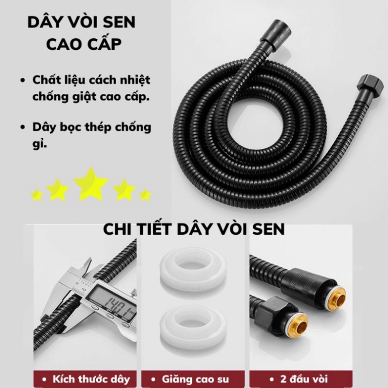 Vòi Hoa Sen, Vòi Sen Tăng Áp Cao Cấp, Hỗ Trợ Tăng Lực Nước 4 in1, Thiết Kế Tay Sen Đen Nhám Chất Liệu Inox Chống Gỉ VS02