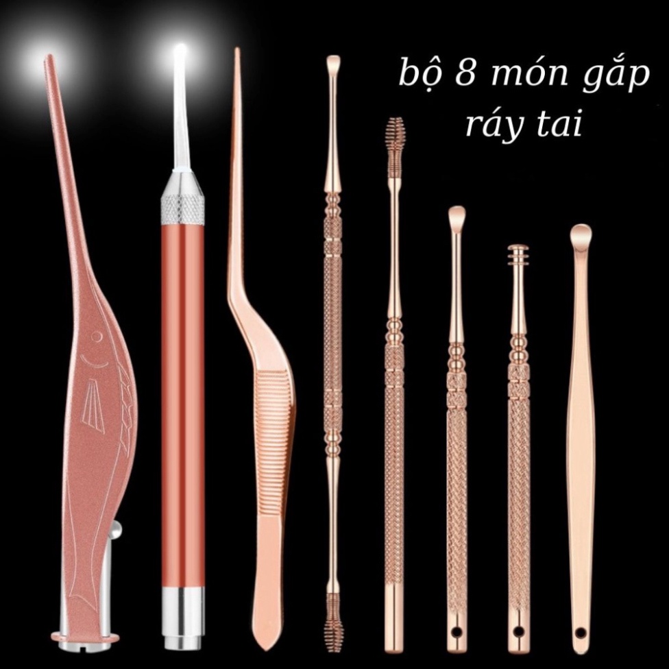 Bộ lấy ráy tai có đèn cho bé và người lớn, dụng cụ vệ sinh tai cao cấp cho gia đình - MT8 New