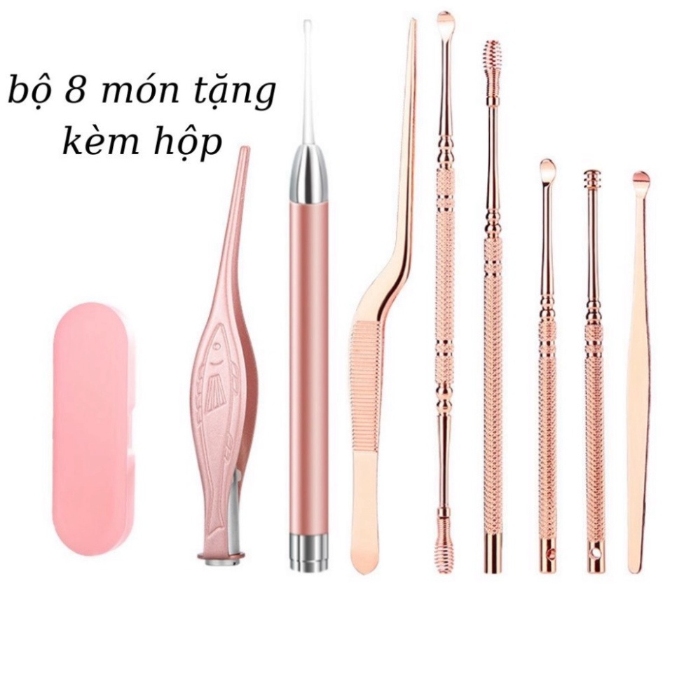 Bộ lấy ráy tai có đèn cho bé và người lớn, dụng cụ vệ sinh tai cao cấp cho gia đình - MT8 New