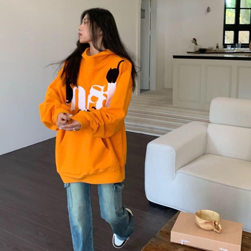 Áo Hoodie Dáng Rộng In Họa Tiết Hoạt Hình Phong Cách retro Mỹ Cho Nam Nữ