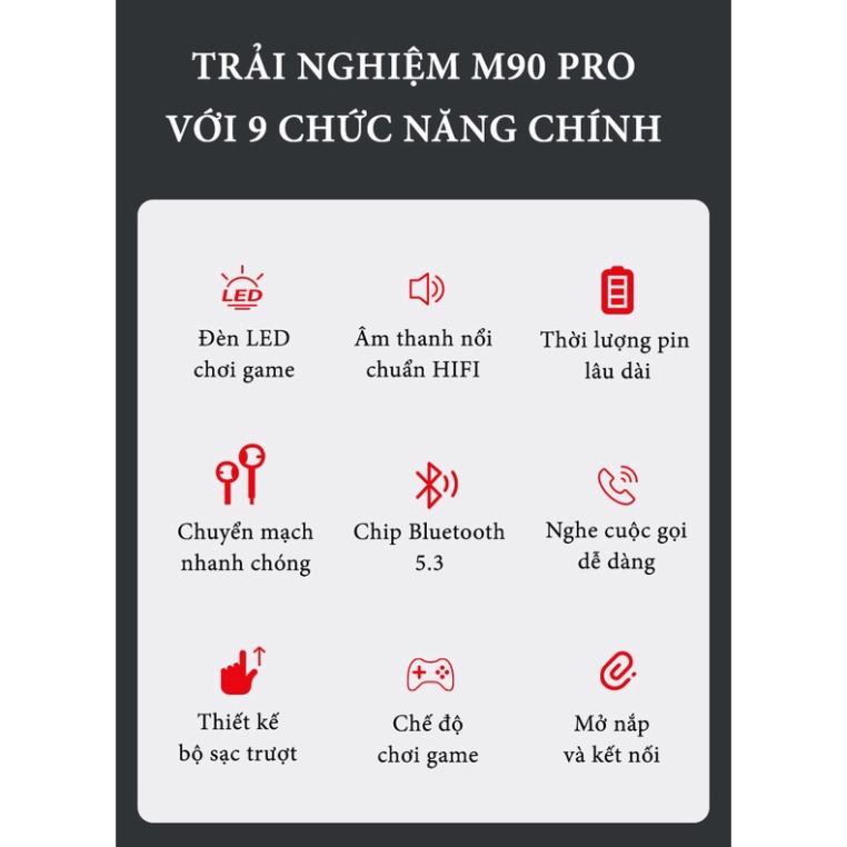 Tai Nghe M90 Pro TWS, Tai Nghe Bluetooth Nhét Tai Tích Hợp Micro Âm Thanh Nổi HIFI Với Thanh Trượt Hiển Thị Màn Hình Led