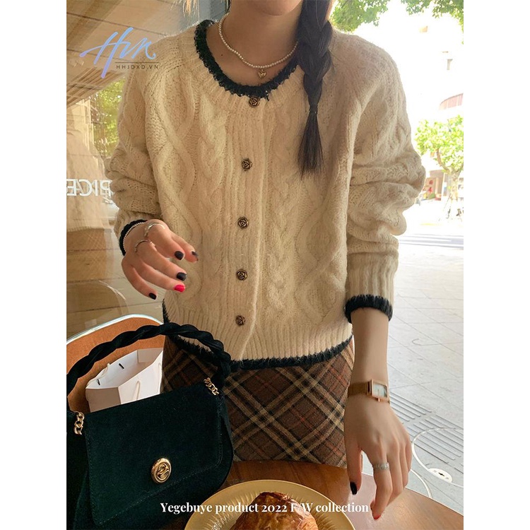 Áo Khoác cardigan Dệt Kim Màu Sắc Tương Phản Phong Cách Hàn Quốc Thời Trang Thu Đông Cho Nữ