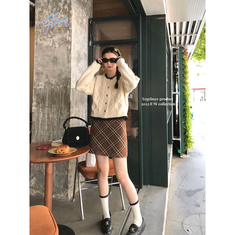 Áo Khoác cardigan Dệt Kim Màu Sắc Tương Phản Phong Cách Hàn Quốc Thời Trang Thu Đông Cho Nữ