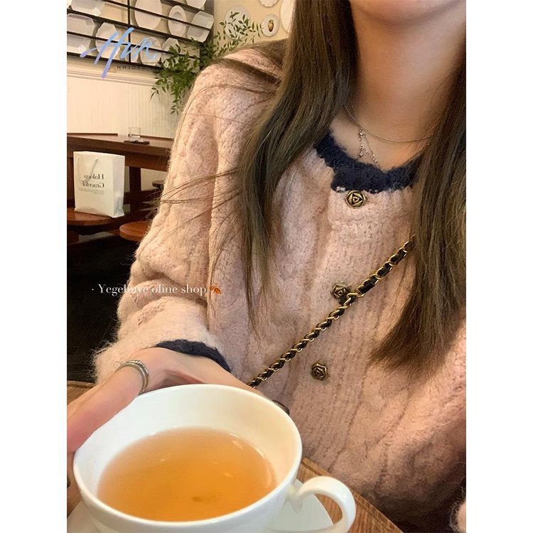 Áo Khoác cardigan Dệt Kim Màu Sắc Tương Phản Phong Cách Hàn Quốc Thời Trang Thu Đông Cho Nữ