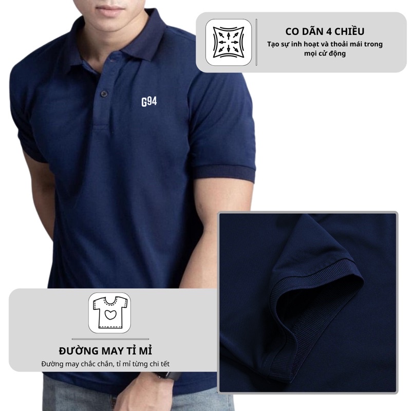 Áo thun Polo GẤU 194 vải cá sấu mè, co dãn 4 chiều dày dặn form gerular fit - PL Mè G94