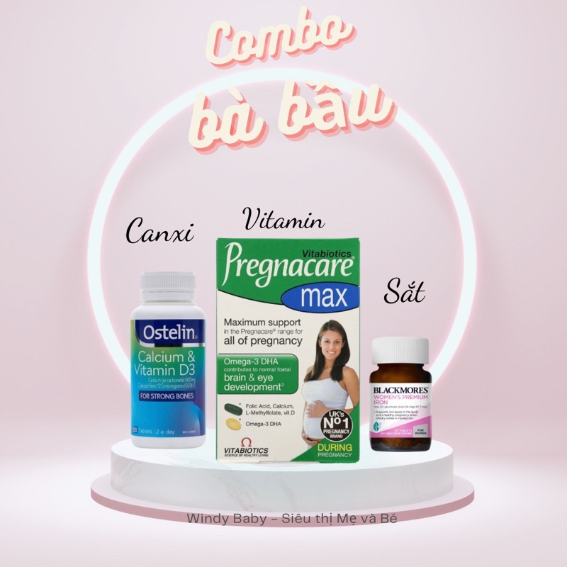 Combo cho bà bầu - Vitamin tổng hợp Pregnacare Max, Canxi Ostelin, Sắt Blackmore