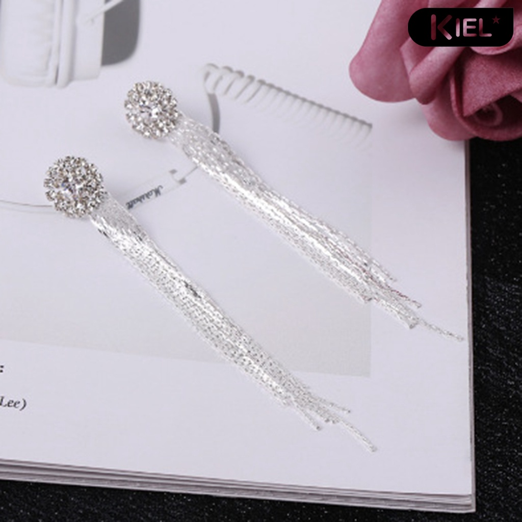KIEL❀Bông Tai Dài Đính Đá Sáng Lấp Lánh Thời Trang Dành Cho Nữ