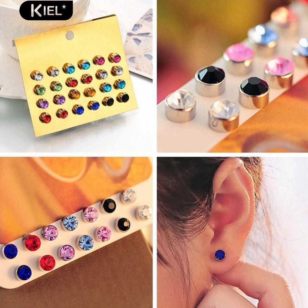 Set 12 đôi khuyên tai đính đá zircon giả thời trang