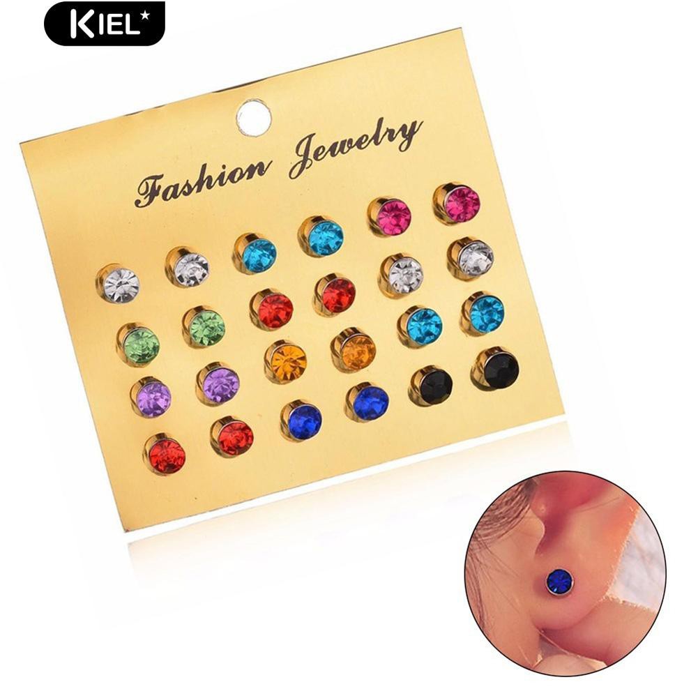 Set 12 đôi khuyên tai đính đá zircon giả thời trang
