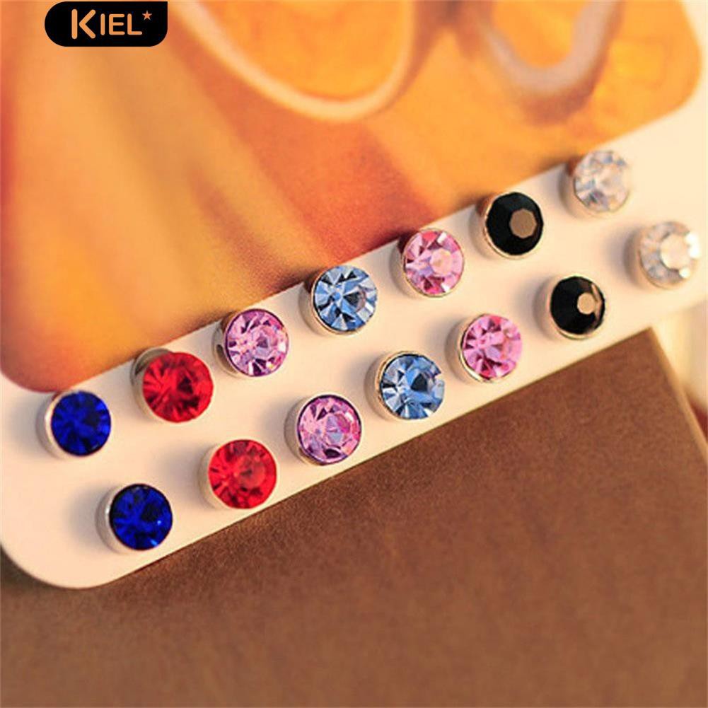 Set 12 đôi khuyên tai đính đá zircon giả thời trang