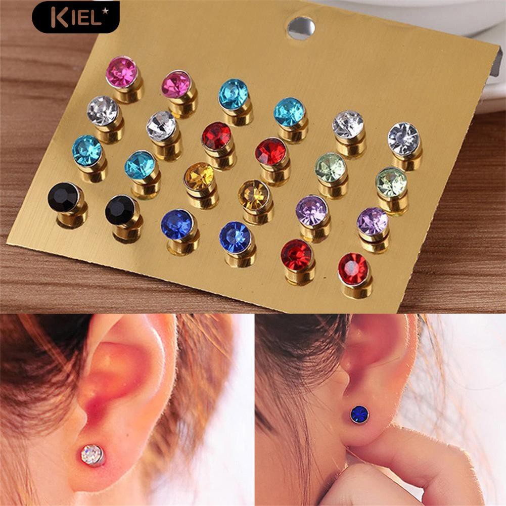 Set 12 đôi khuyên tai đính đá zircon giả thời trang
