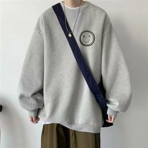 Áo Sweater Trơn 3 Màu Hình Icon Mặt Cười Form Rộng Unisex phong cách hàn quốc -NANASHOP
