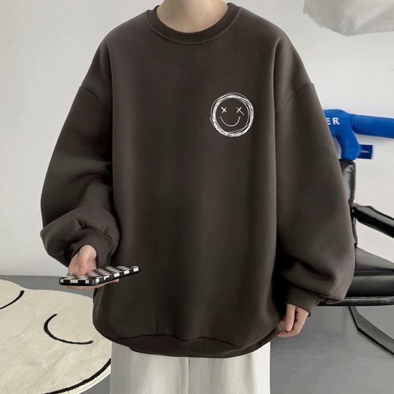 Áo Sweater Trơn 3 Màu Hình Icon Mặt Cười Form Rộng Unisex phong cách hàn quốc -NANASHOP