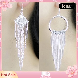 Bông tai kiểu móc dạng chuỗi hình tròn/hình thoi có đính kim cương giả