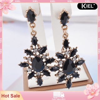 Bông tai treo hình bông tuyết & giọt nước có đính kim cương giả