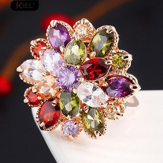Nhẫn mạ vàng 18K mặt hoa đính đá pha lê