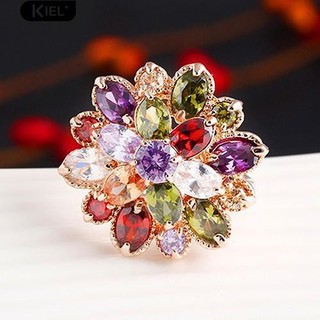 Nhẫn mạ vàng 18K mặt hoa đính đá pha lê