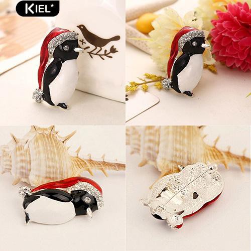 Ghim cài áo hình chú chim cánh cụt đội mũ ông già Noel thời trang cho nữ