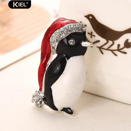 Ghim cài áo hình chú chim cánh cụt đội mũ ông già Noel thời trang cho nữ