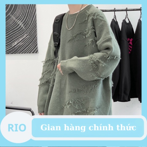 Áo Sweater Cổ Tròn Dáng Rộng Phối Rách Cá Tính - RIO shop