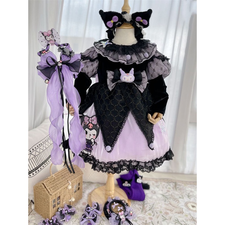 Kuromi Đầm Hóa Trang Công Chúa lolita Tay Dài Phồng Đáng Yêu Cho Bé Gái