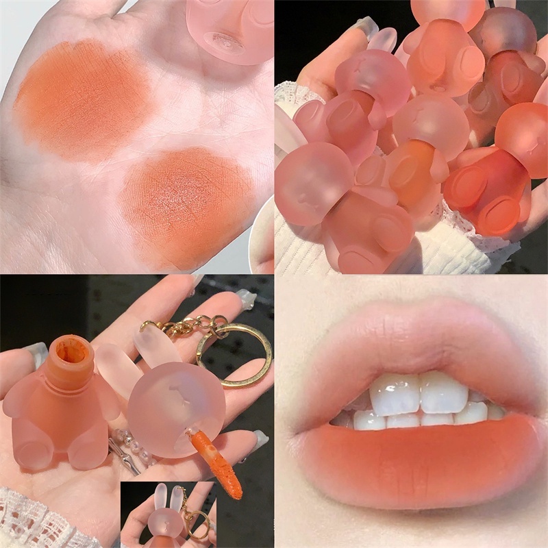 Son Môi Gege Bear Màu Kèm Móc Khóa Nude Lì Lâu Trôi Chống Nước Không Dính Cốc Hình Thỏ Gấu Dễ Thương