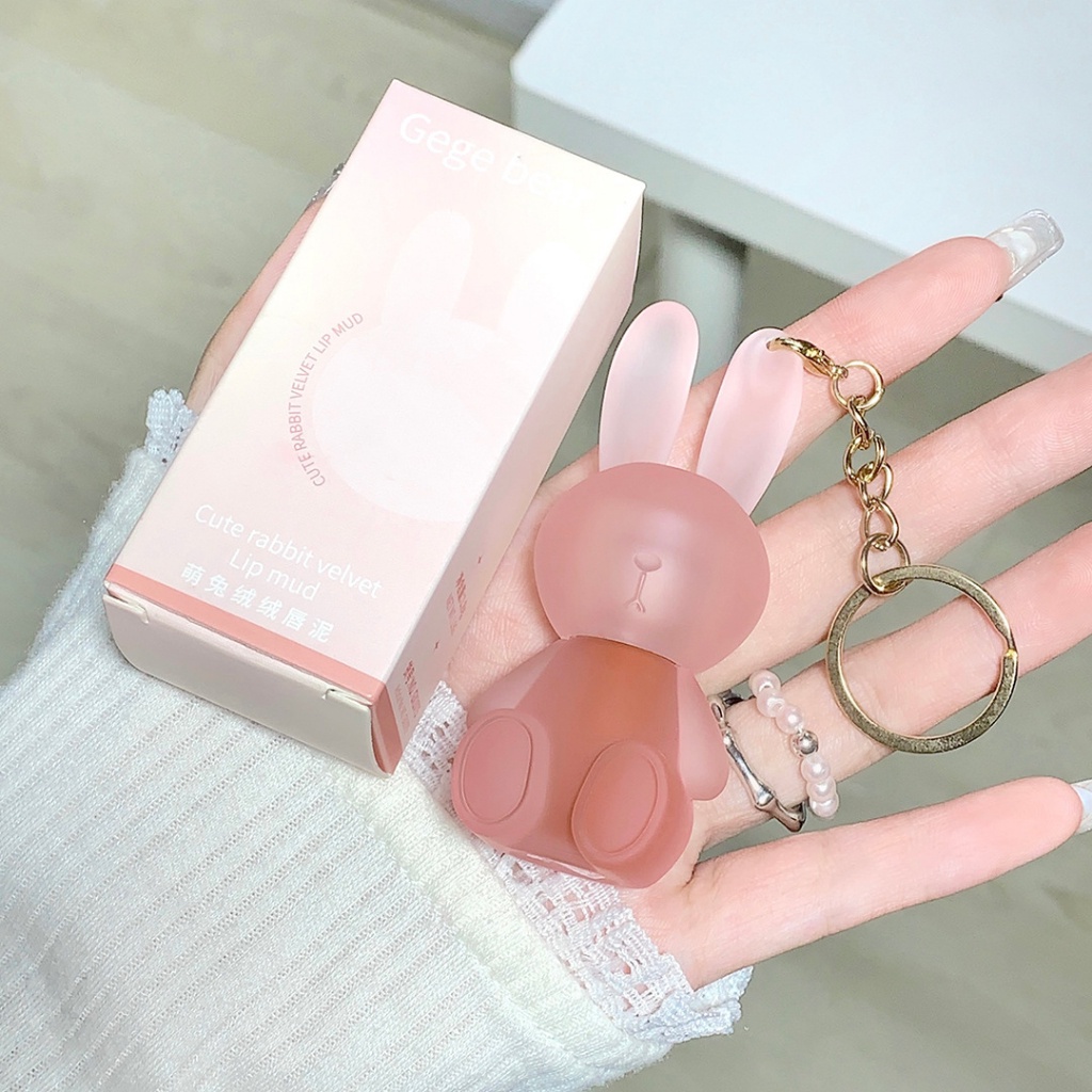Son Môi Gege Bear Màu Kèm Móc Khóa Nude Lì Lâu Trôi Chống Nước Không Dính Cốc Hình Thỏ Gấu Dễ Thương