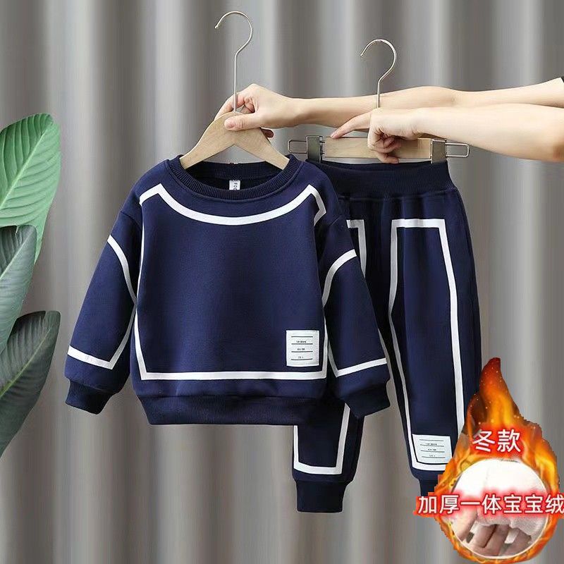 Set Đồ Thể Thao Hai Món Lót Lông Cừu Dày Dặn Phong Cách Mới Mùa Thu Cho Bé Trai