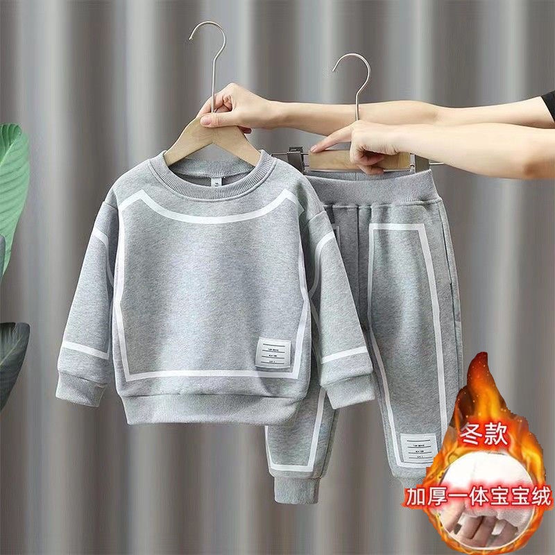 Set Đồ Thể Thao Hai Món Lót Lông Cừu Dày Dặn Phong Cách Mới Mùa Thu Cho Bé Trai