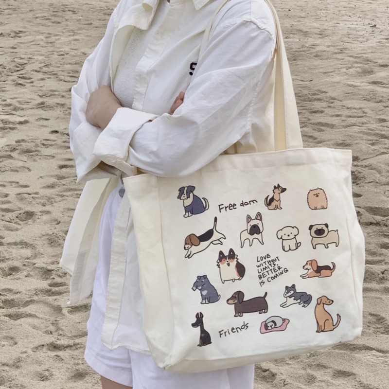 Túi tote vải canvas DoGo totebag hoạ tiết thú cưng dễ thương Hàn quốc đeo đi học đi chơi