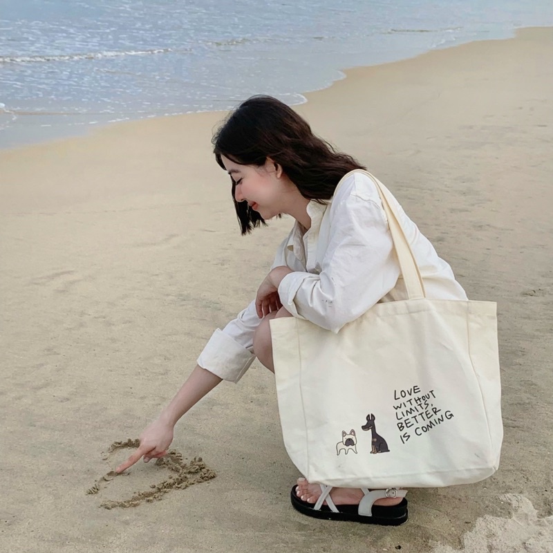 Túi tote vải canvas DoGo totebag hoạ tiết thú cưng dễ thương Hàn quốc đeo đi học đi chơi